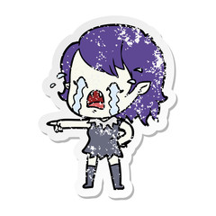 distressed sticker of a cartoon crying vampire girl