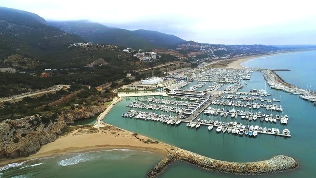 Aerial view of Port Ginesta in Castelldefels. Spain. Drone Photo