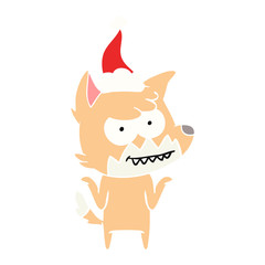 flat color illustration of a grinning fox wearing santa hat