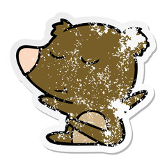 distressed sticker of a happy cartoon bear