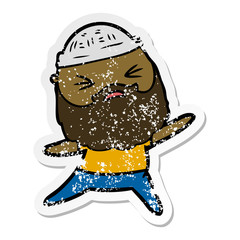 distressed sticker of a cartoon man with beard