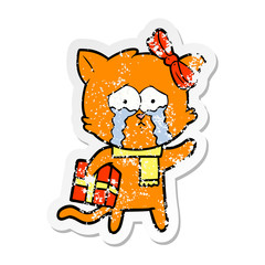 distressed sticker of a cartoon cat