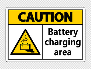 Obraz premium Caution battery charging area Sign on transparent background