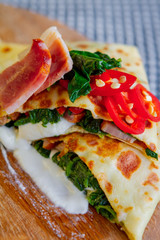 Pancakes with ham, cheese and spinach 3