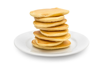 Plate with pancakes on white.