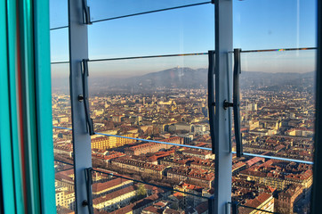 Fototapeta na wymiar View of Turin from the top of the thirty-fifth floor of the Intesa Sanpaolo bank