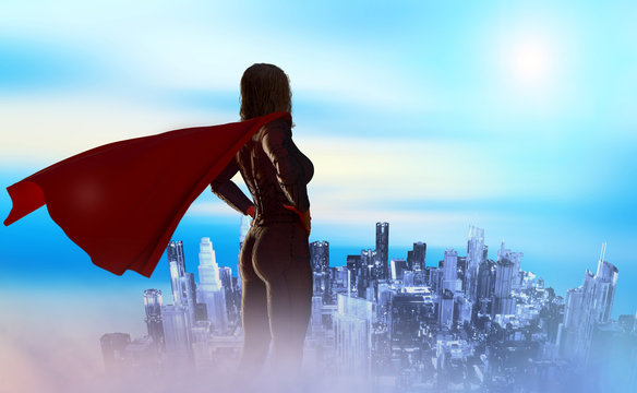 woman in superhero costume 3d render