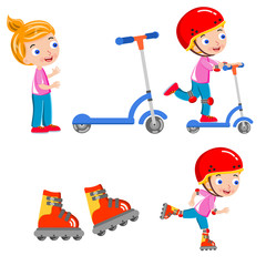 Girl activity running skating illustration