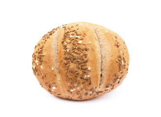 Crispy bun sprinkled with caraway isolated on white background