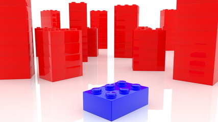 Concept of toy bricks towers in red and blue