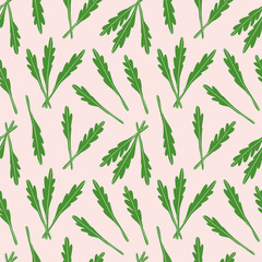 Arugula seamless hand drawing vector pattern. Doodle print