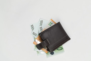 Money. Euro. Dollar bills are on a white background.