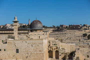 Al Aqsa Mosque old Jerusalem city background.