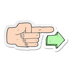 sticker of a cartoon pointing hand with arrow