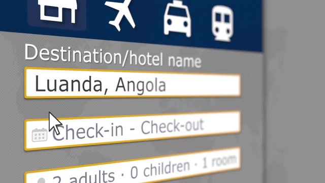 Booking hotel in Luanda, Angola online. Tourism related 3D animation