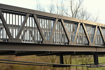 Construction of the bridge. Metal construction.