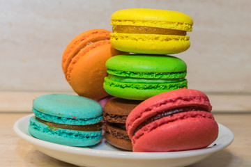 colorful macaroni cookies selective focus