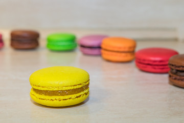 colorful macaroni cookies selective focus
