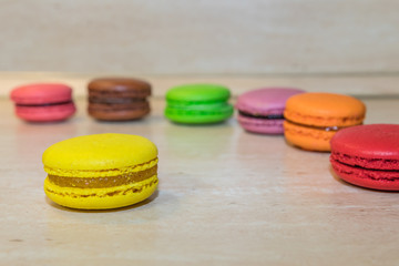 colorful macaroni cookies selective focus