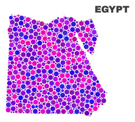 Mosaic Egypt map isolated on a white background. Vector geographic abstraction in pink and violet colors. Mosaic of Egypt map combined of scattered round points.