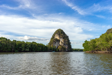 Fototapeta na wymiar Khao Khanab Nam river and mountain in Krabi province in Thailand