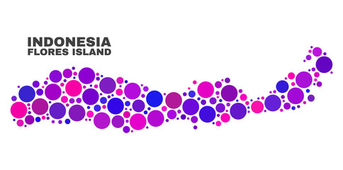 Mosaic Flores Island of Indonesia map isolated on a white background. Vector geographic abstraction in pink and violet colors.