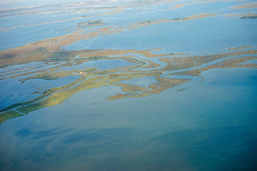 Italy, Venice, viewed from above from airplane window