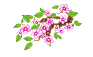 Fototapeta premium Sakura branch with flowers in anime style, cherry blossom, vector illustration. Partially animated stylistic solution in unorthodox East Asian decoration tradition. EPS 10