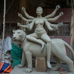 Idol of Goddess Durga a Hindu deity, Kumartuli, Kolkata, West Bengal, India