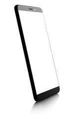 Black smartphone with white screen, isolated on white background