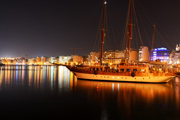 Fototapeta na wymiar The Hera cruises yacht and night view on Sliema, Malta