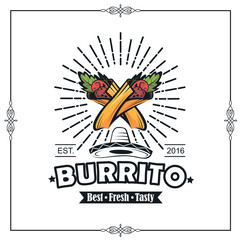 retro illustration of fast food emblem with burrito