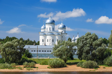Fototapeta na wymiar St. Georges (Yuriev) monastery, monument of the XII century. Veliky Novgorod (Novgorod the Great), Russia