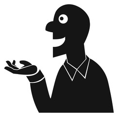 abstract black and white man character, talking happily 