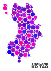 Mosaic Ko Tao map isolated on a white background. Vector geographic abstraction in pink and violet colors. Mosaic of Ko Tao map combined of scattered round dots.