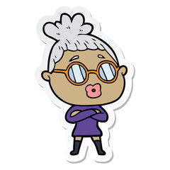 sticker of a cartoon woman wearing spectacles
