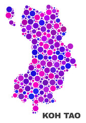 Mosaic Koh Tao map isolated on a white background. Vector geographic abstraction in pink and violet colors. Mosaic of Koh Tao map combined of random round dots.