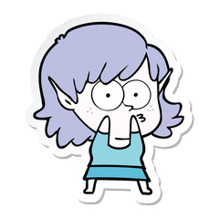 sticker of a cartoon elf girl staring