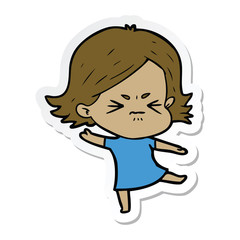 sticker of a cartoon angry girl