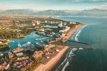 aerial view of coastline and bay