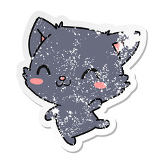 distressed sticker cartoon of cute kawaii cat