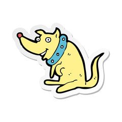sticker of a cartoon happy dog in big collar