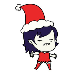 line drawing of a undead vampire girl wearing santa hat