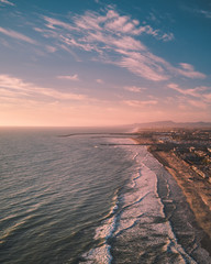 aerial view of beach at sunset