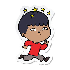 sticker of a cartoon amazed boy