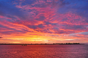 Sunrise on Hudson River near New York City, USA