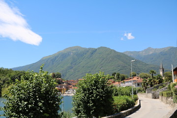 Waterfront of Mergozzo at Lake Mergozzo in summer, Italy