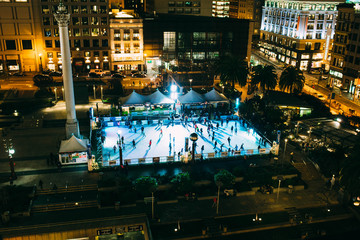 ice skating in the city at night