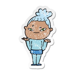 distressed sticker of a cartoon woman