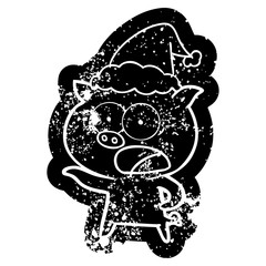 cartoon distressed icon of a pig shouting wearing santa hat